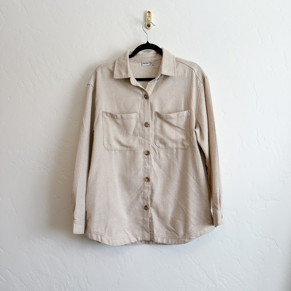 Rhythm | Oyster Knit Oversized Relaxed Fit Shacket Top in Cream Size Small - Picture 5 of 10